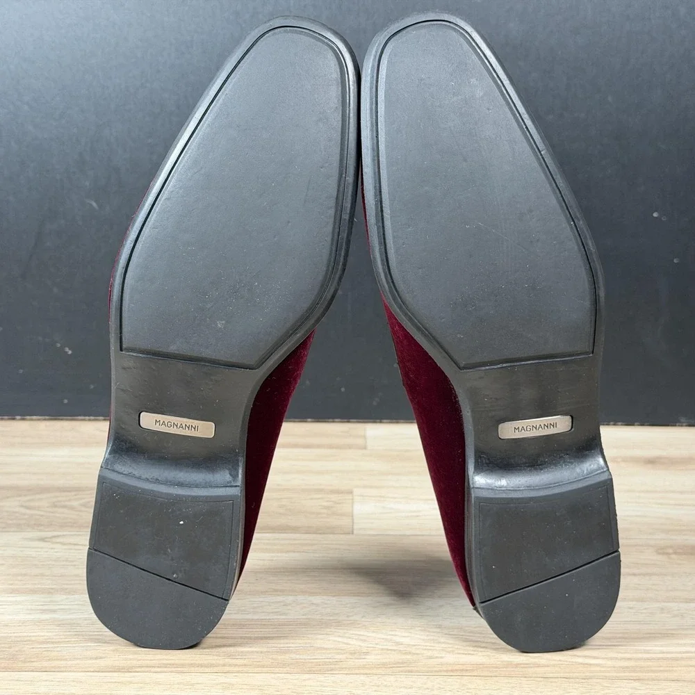 Magnanni Vale Shoes Mens Size 8 Red Black Velvet Leather Penny Loafers Preppy